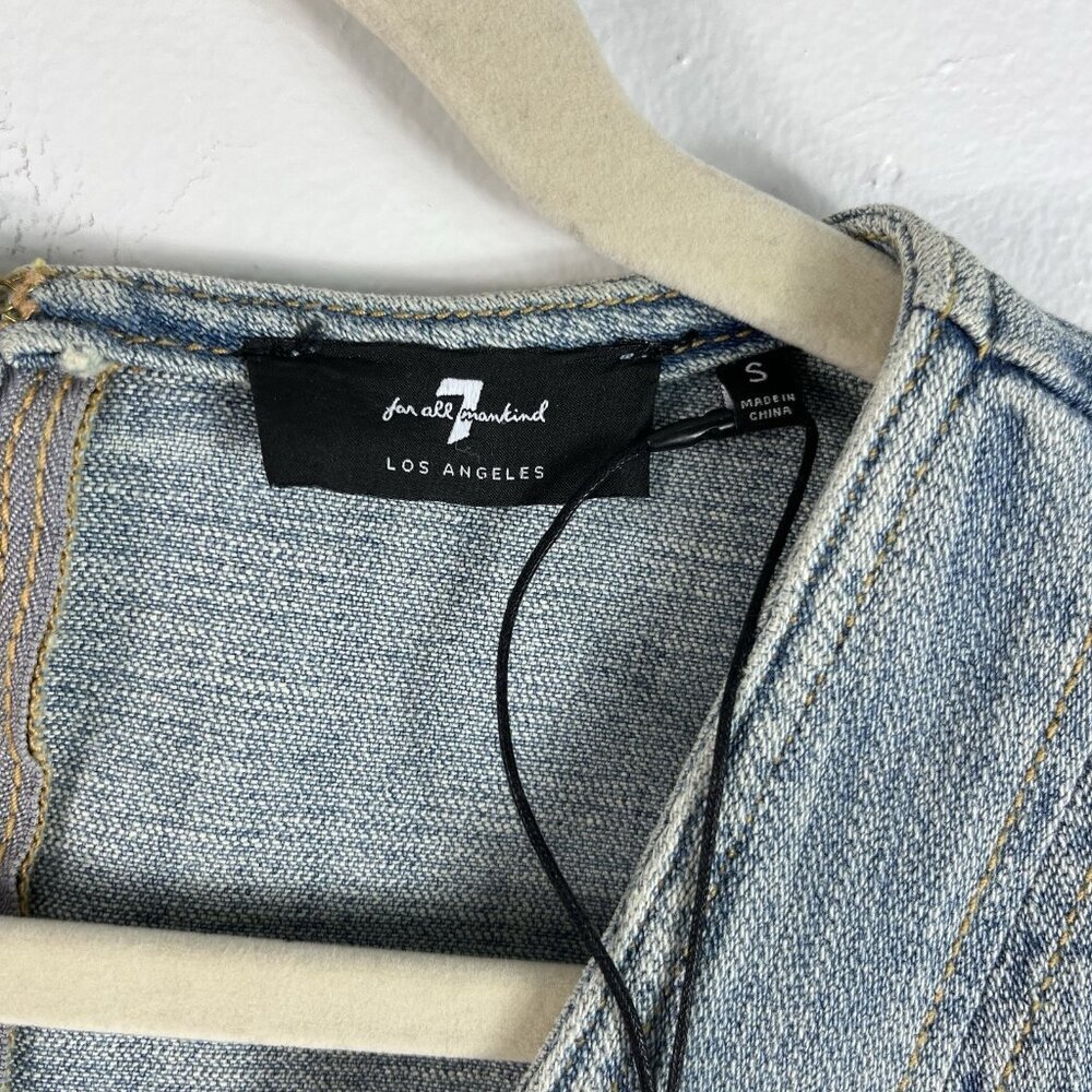 7 For All Mankind Denim Patch Pocket Mini Dress Size Small Belted Festival Party - Picture 8 of 15